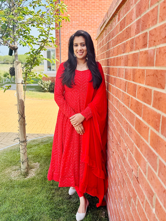 QS455-Georget Red Anarkali