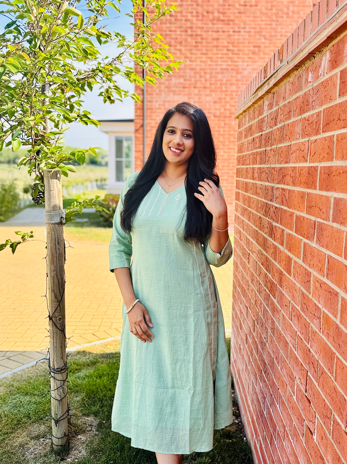 QS555A-Pastel Green Kota Frock Kurta