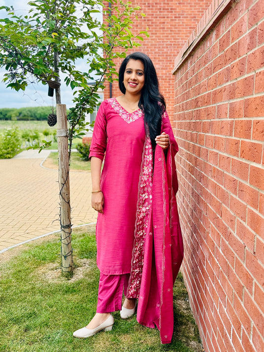 QS458-Onion Pink Chanderi Salwar Set