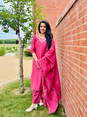 QS458-Onion Pink Chanderi Salwar Set