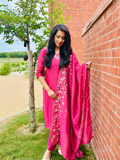QS458-Onion Pink Chanderi Salwar Set
