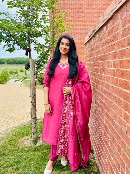 QS458-Onion Pink Chanderi Salwar Set