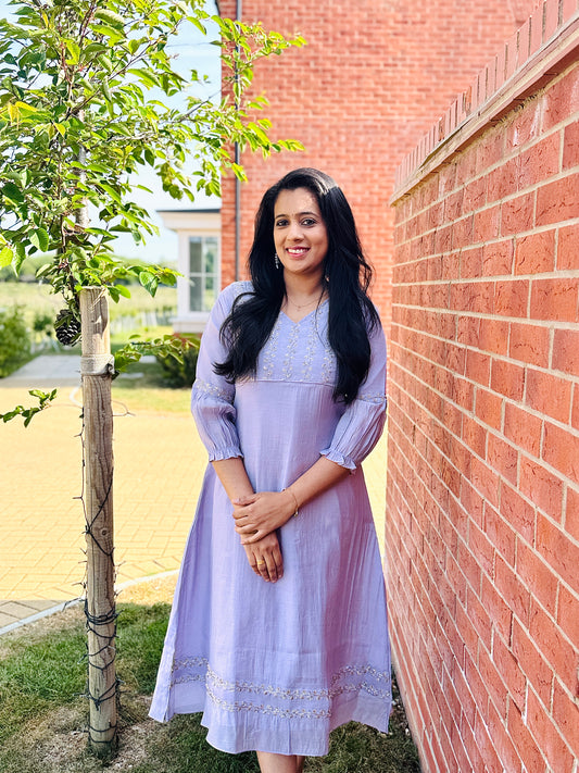 QS438-Lavender  Mul Chanderi Frock Kurta