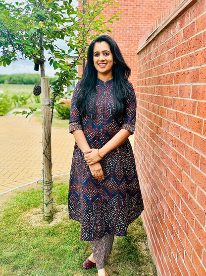QS436-Navy Blue & Brown Coord Set