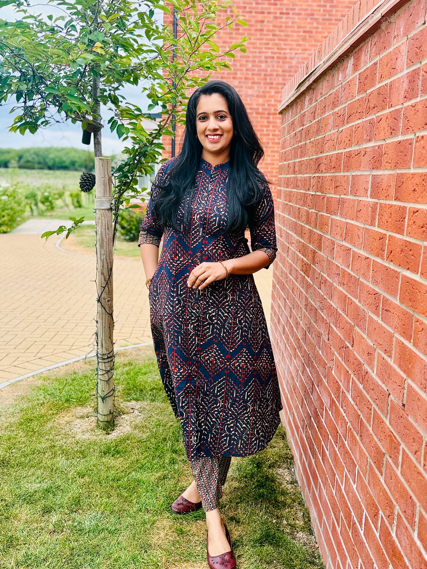 QS436-Navy Blue & Brown Coord Set