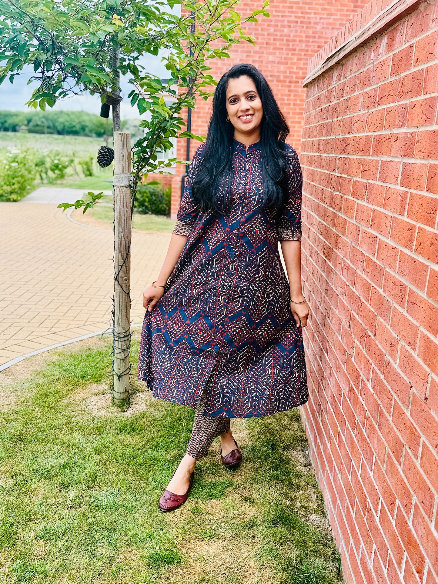 QS436-Navy Blue & Brown Coord Set