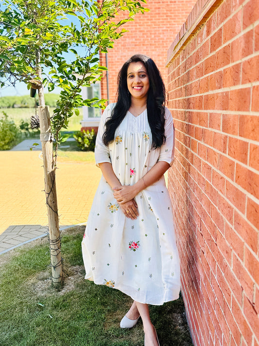 QS501-Cream Mul Chanderi Kurta