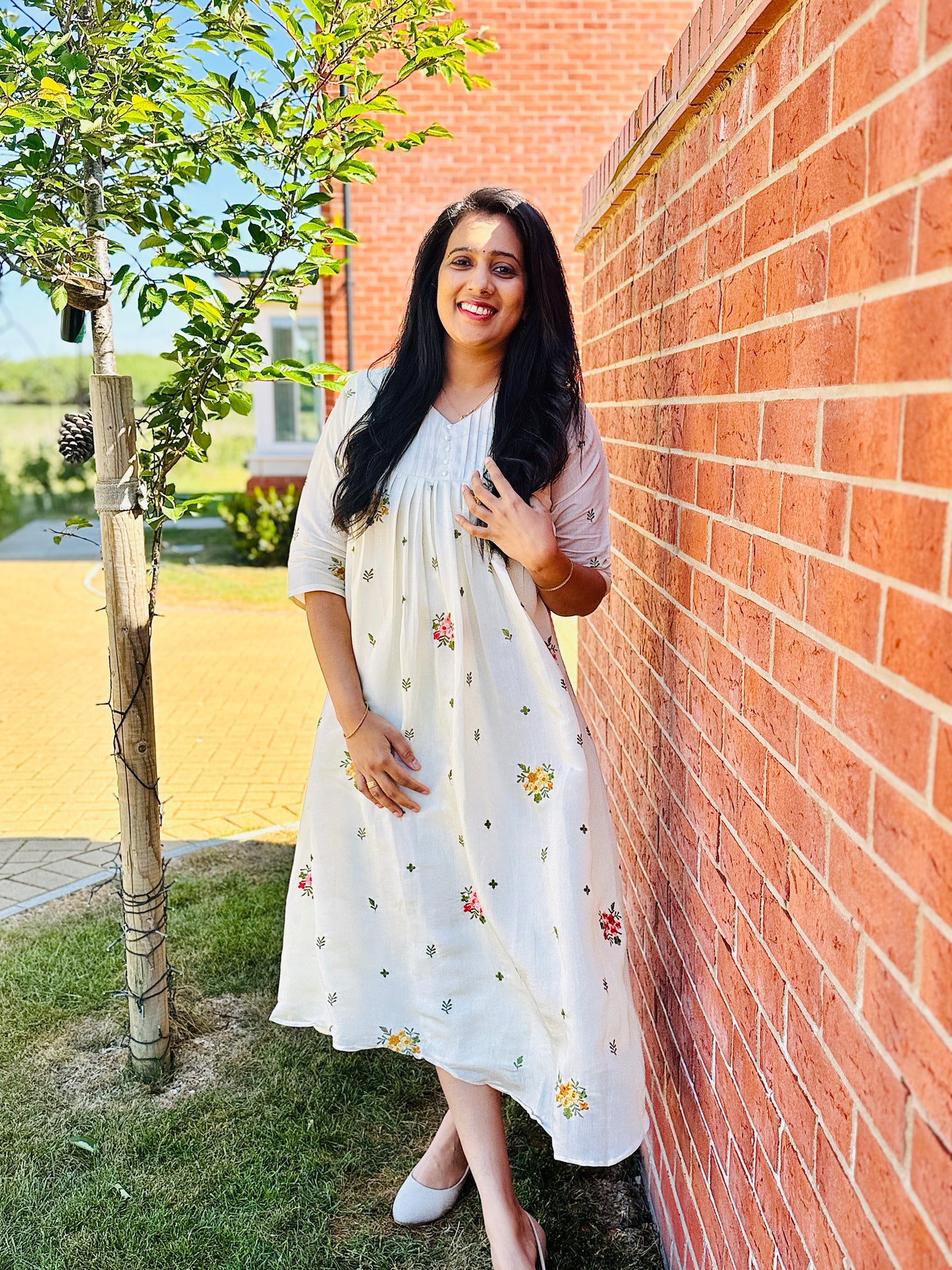 QS501-Cream Mul Chanderi Kurta