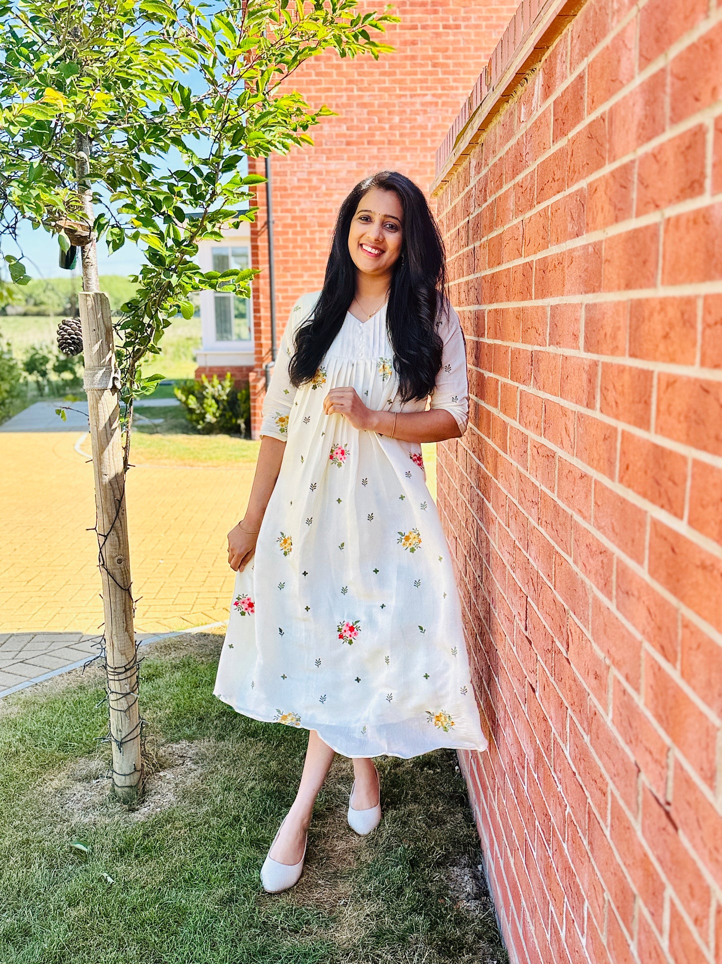 QS501-Cream Mul Chanderi Kurta