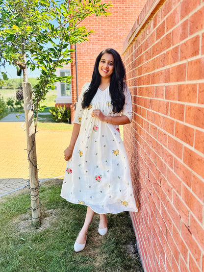 QS501-Cream Mul Chanderi Kurta