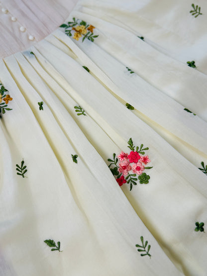 QS501-Cream Mul Chanderi Kurta