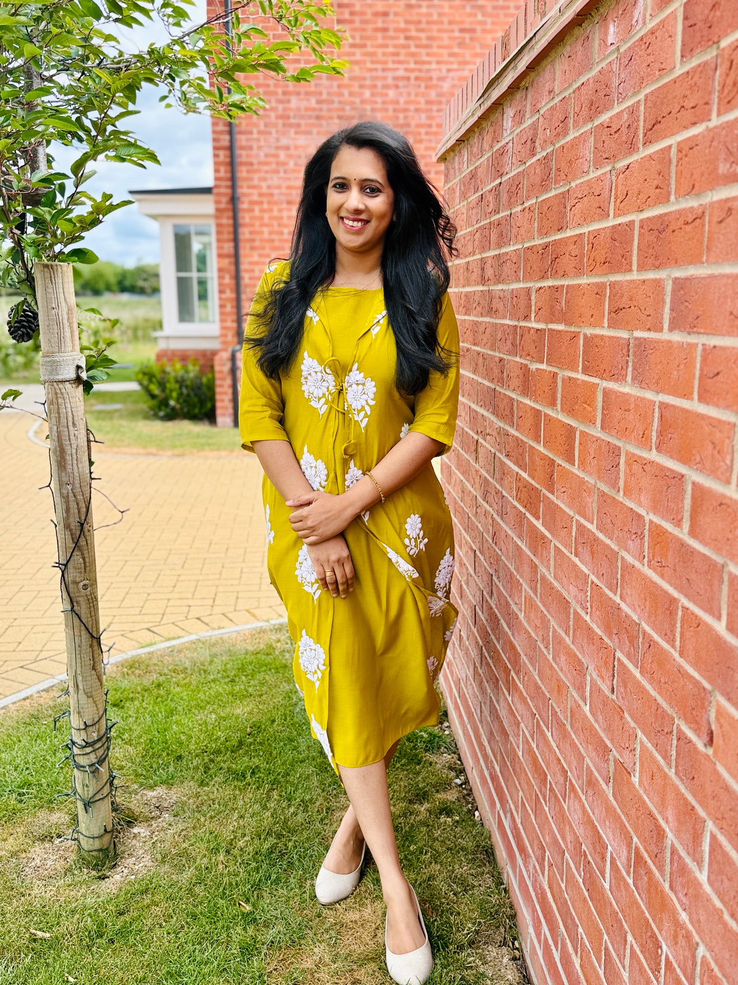 QS437 - Yellow Green Mul Chanderi Overcoat Kurta