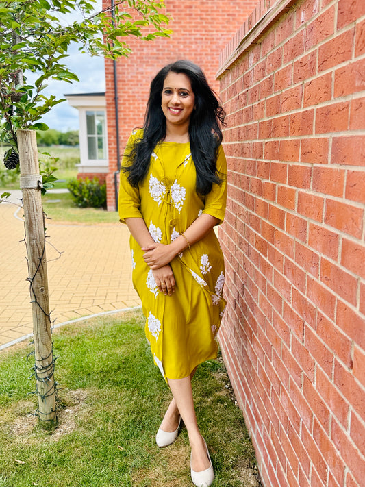 QS437 - Yellow Green Mul Chanderi Overcoat Kurta