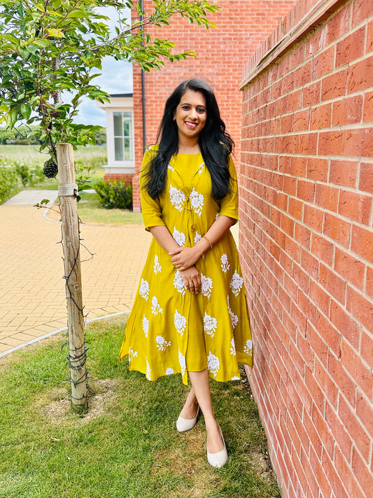QS437 - Yellow Green Mul Chanderi Overcoat Kurta