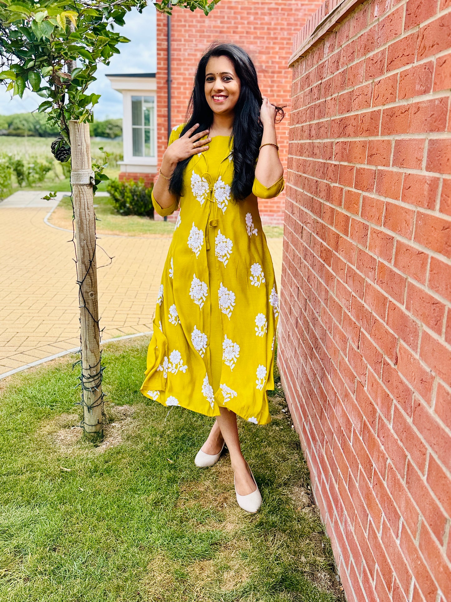 QS437 - Yellow Green Mul Chanderi Overcoat Kurta