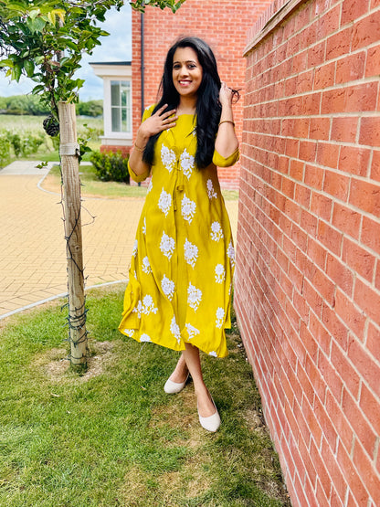 QS437 - Yellow Green Mul Chanderi Overcoat Kurta
