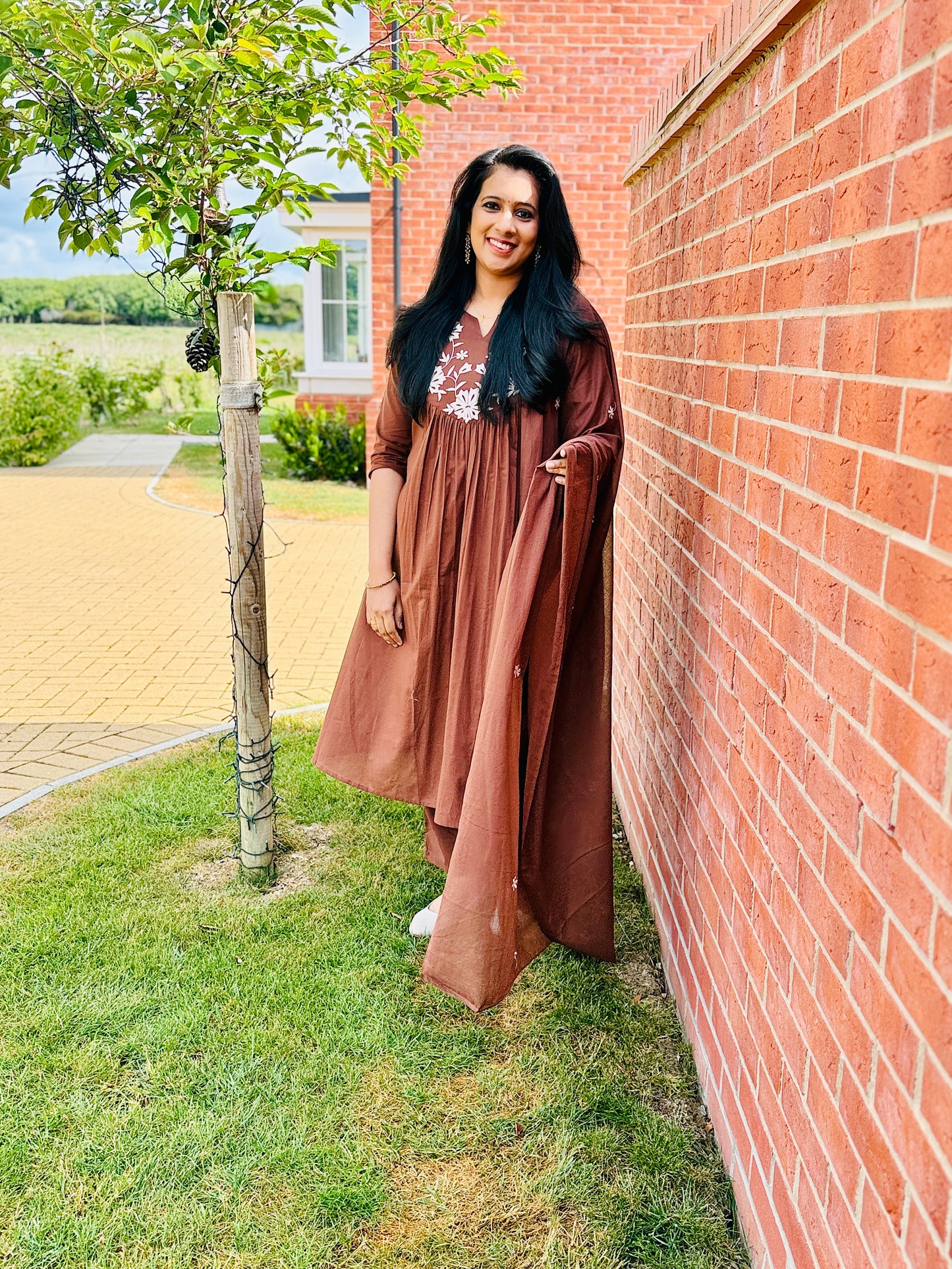 QS505-Brown Cotton Anarkali