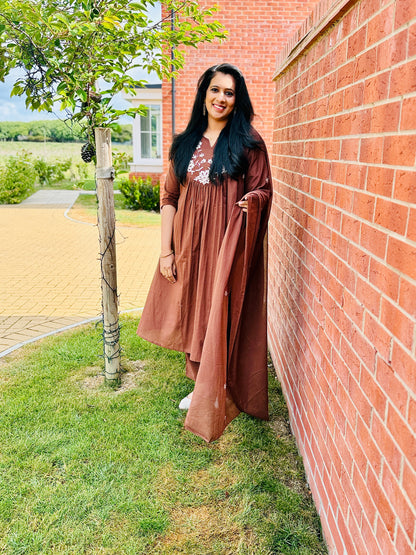 QS505-Brown Cotton Anarkali