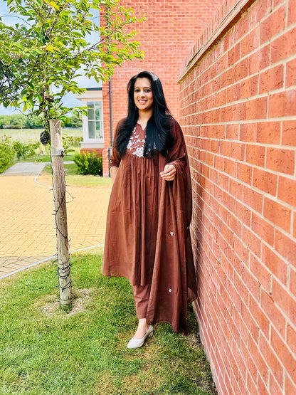 QS505-Brown Cotton Anarkali