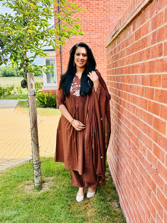 QS505-Brown Cotton Anarkali