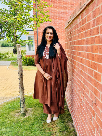 QS505-Brown Cotton Anarkali