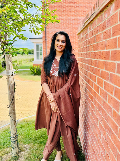 QS505-Brown Cotton Anarkali