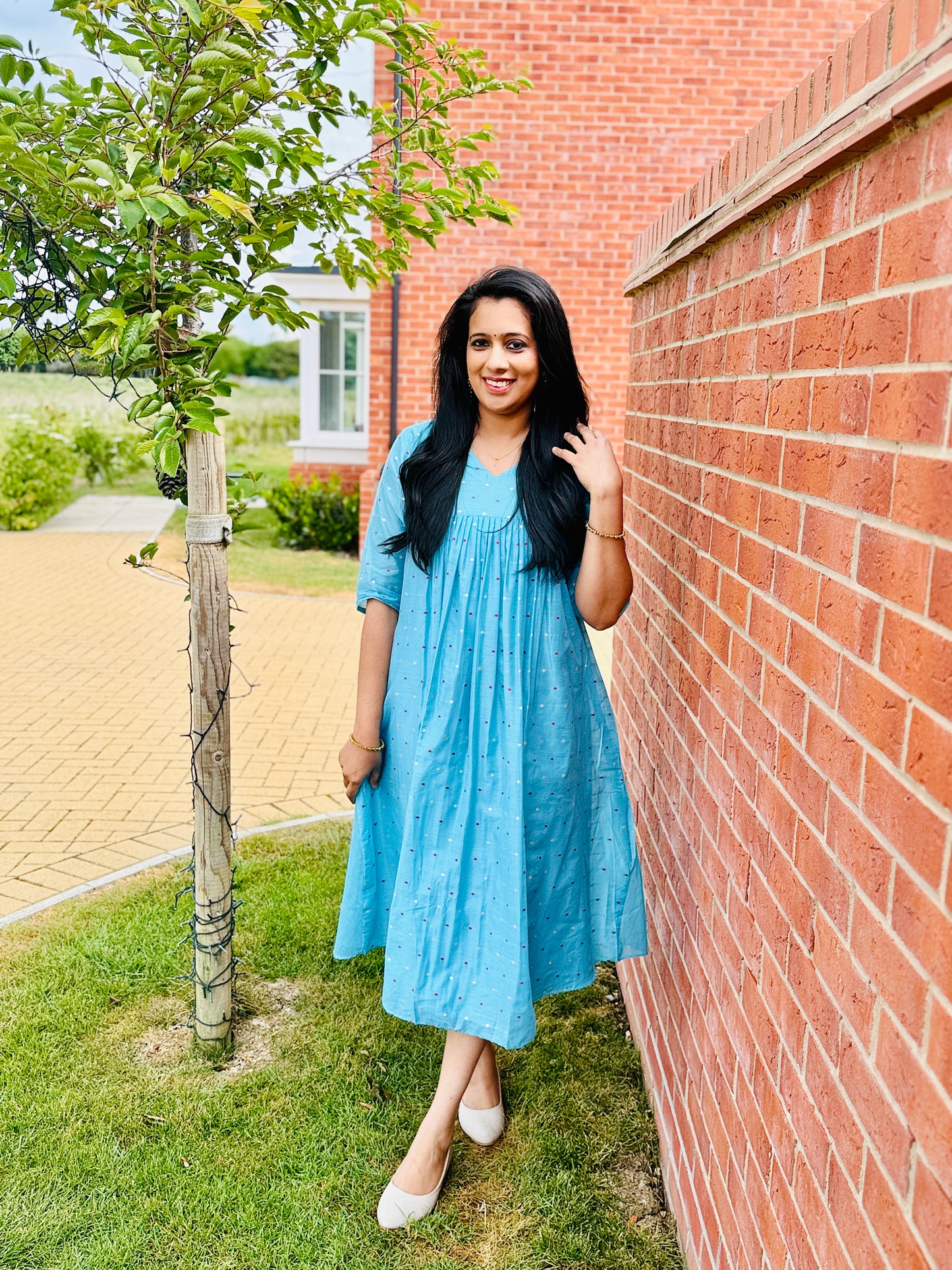 QS502- Sky Blue Chanderi  Kurta