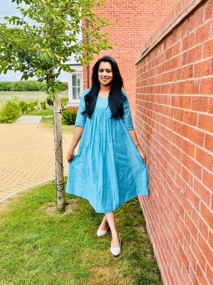 QS502- Sky Blue Chanderi  Kurta