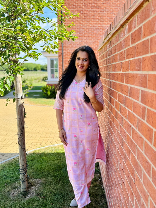 QS239-Mul Chanderi Checked Coord Set