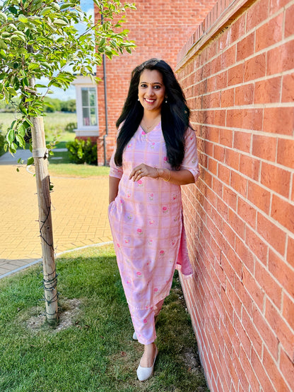 QS239-Mul Chanderi Checked Coord Set