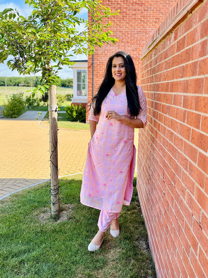 QS239-Mul Chanderi Checked Coord Set