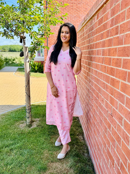 QS238-Mul Chanderi Checked Coord Set