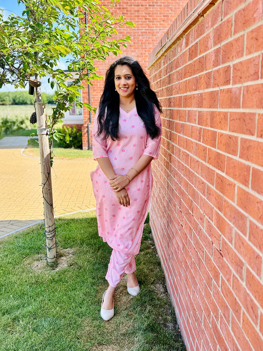 QS238-Mul Chanderi Checked Coord Set