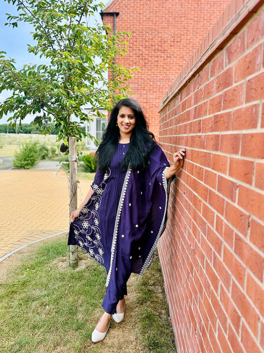 QS610-Mul Chanderi Purple Anarkali Set