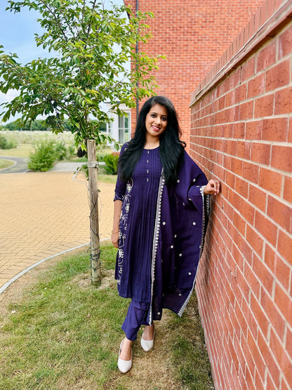 QS610-Mul Chanderi Purple Anarkali Set