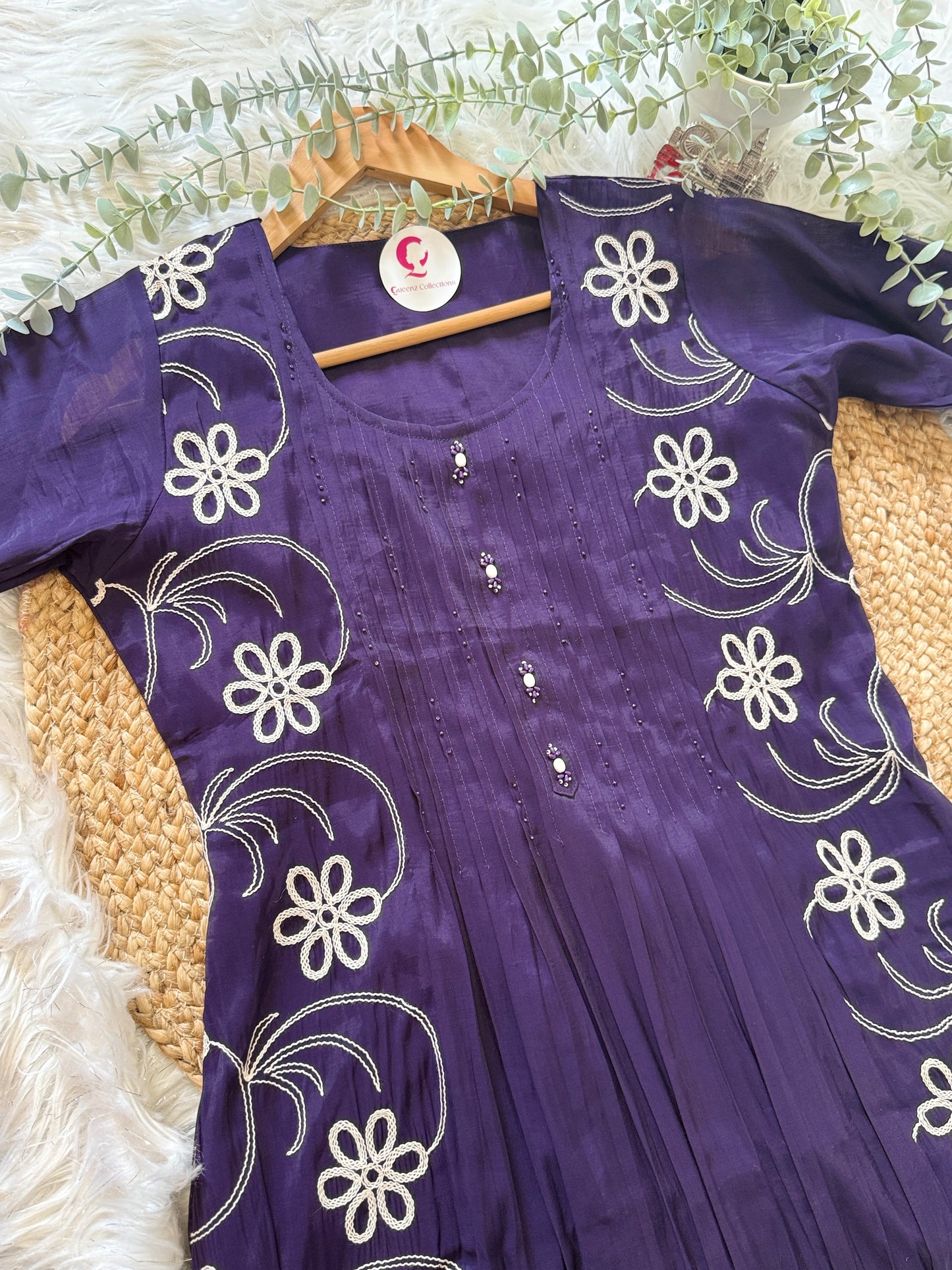 QS610-Mul Chanderi Purple Anarkali Set
